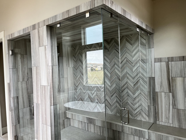 Chevron marble shower